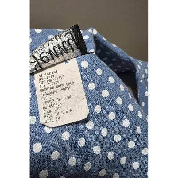 Vintage Blue Polka Dot Dress With Puff Sleeves Bow Accents & Button Front Size 1 - Picture 9 of 9